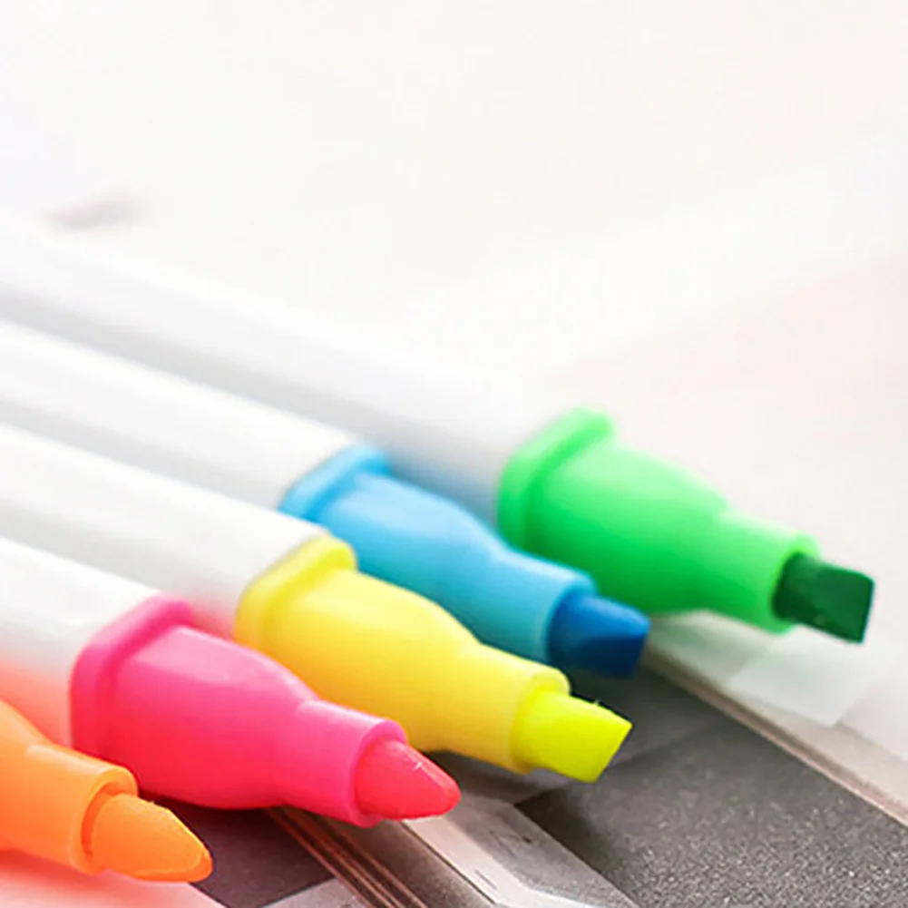 1 Set / 5 Pcs Coloured Marker Pen Highlighter Colored Fluorescent Pens Bevel Cut Head Color Candy Write Smoothly | Канцтовары для