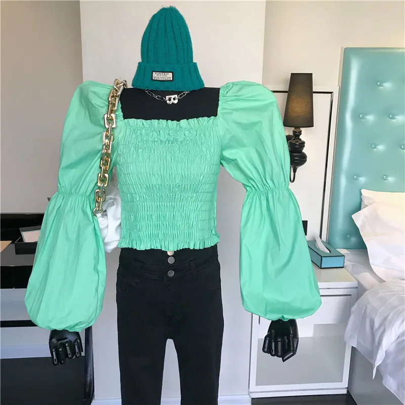 

Women's Spring Summer 2021 Fashion Princess bubble sleeve big collar long sleeve Shirt Top