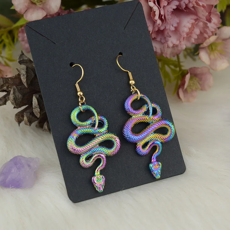 

Vintage Psychedelic Snake Dangle Earrings Serpent Earrings Pagan Gothic Amulet Witch Jewelry
