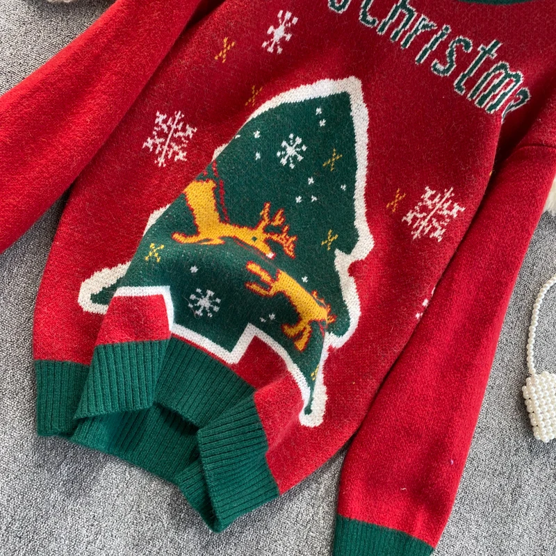 

Foamlina Merry Christmas Sweater Women Oversized Pullover Knitwear 2020 New Chic Autumn Winter Long Sleeve Loose Thick Jumper