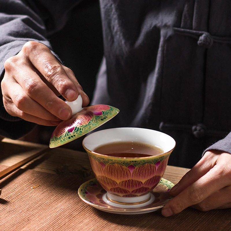 150 мл фарфоровый чайный сервиз Gaiwan изысканная с эмалью цветная чайная чаша