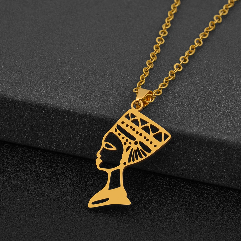 Stainless Steel Chain Necklace Gold Silver Color Queen of Ancient Egypt Pendant For Women Men Fashion Jewelry Gift | Украшения и