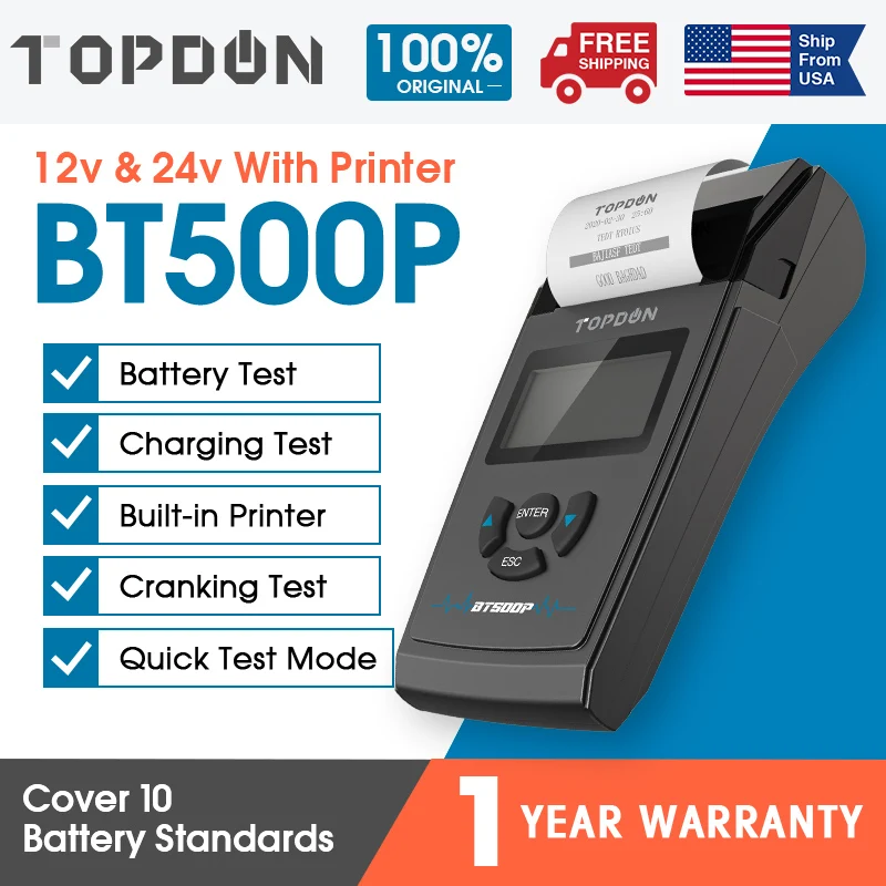 TOPDON BT500P 12V 24V тест на автомобильную батарею er 100 2000CCA анализатор батареи тестовый