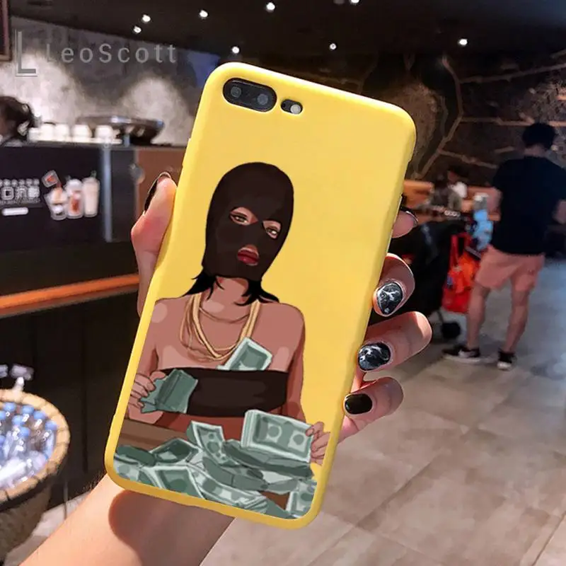 

Black head Girl Fundas Phone Case Yellow Candy Color for iPhone 6 7 8 11 12 s mini pro X XS XR MAX Plus