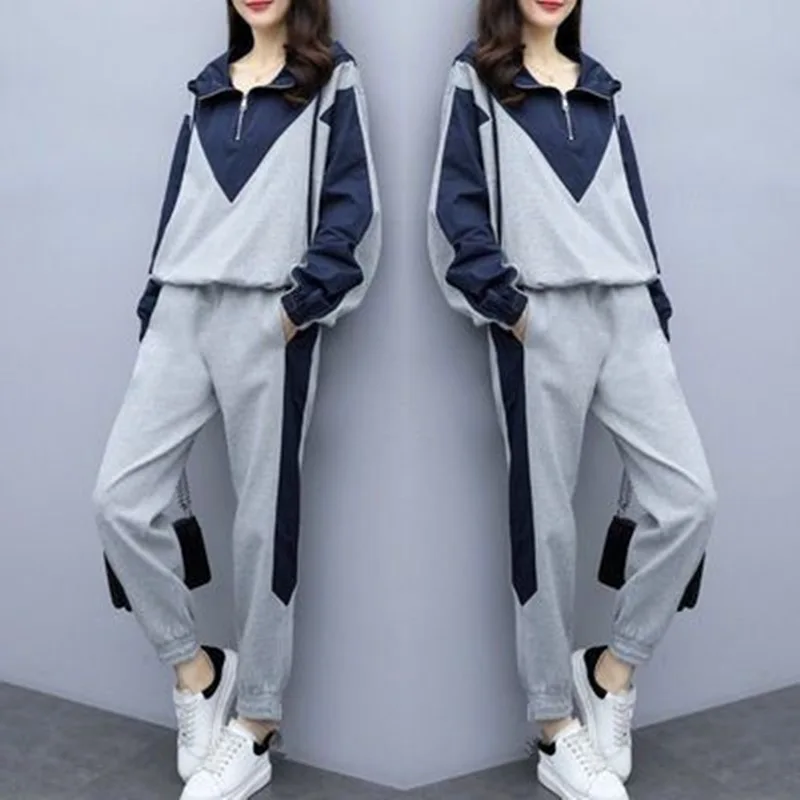 

Colorblock Hooded Tracksuit Women Two Piece Set Autumn Clothing Full Sleeve Top and Long Pants Suits Casual Women's Sets Outfits