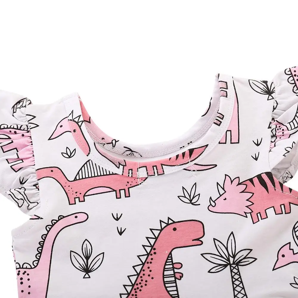 Летние топы с короткими рукавами и принтом динозавра для маленьких девочек +