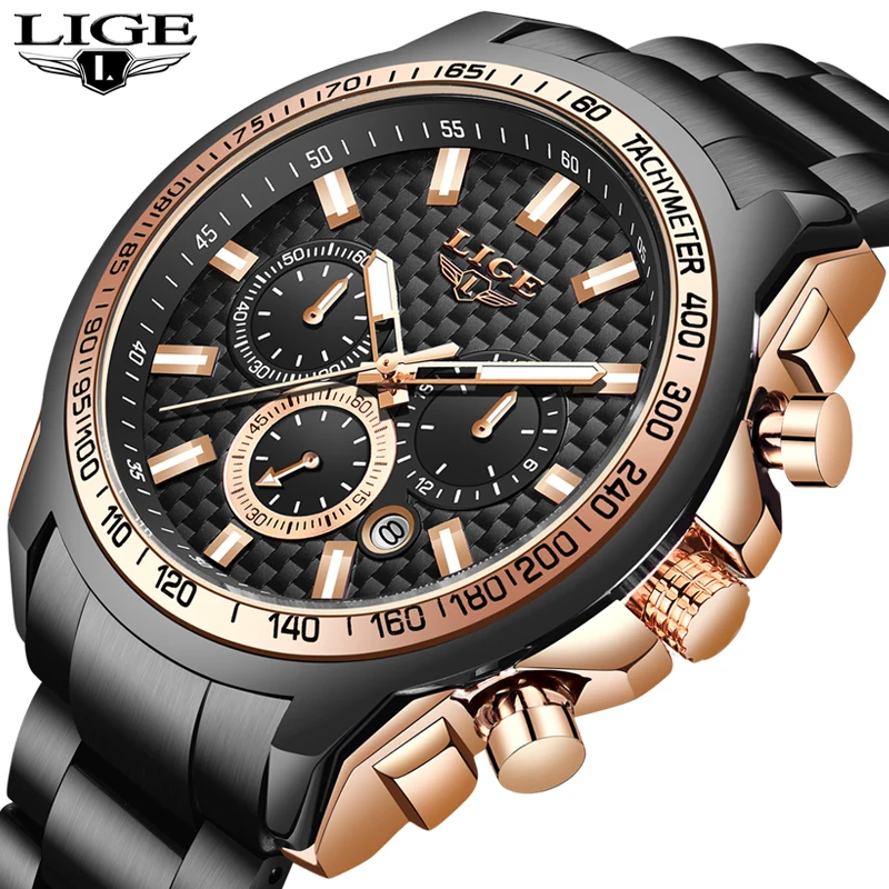 Часы наручные LIGE Мужские кварцевые роскошные брендовые армейские в стиле