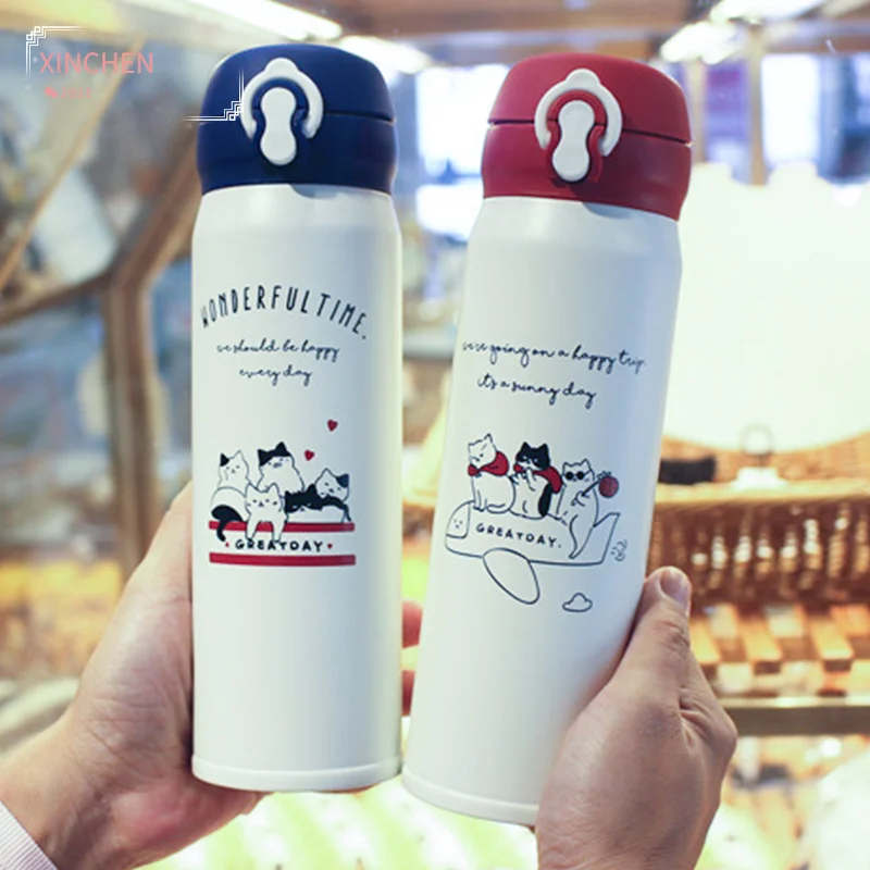 XINCHEN 420Ml Thermos Water Bottle 304 Stainless Steel Locking Cat Thermos Mug Drink Bottle Kids Thermocup Gourde Thermo