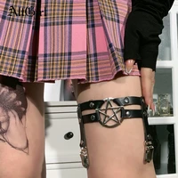 altgirl harajuku punk gothic pentagram leather garter leg ring mall goth streetwear y2k e girl grunge stretchy leg rings garter