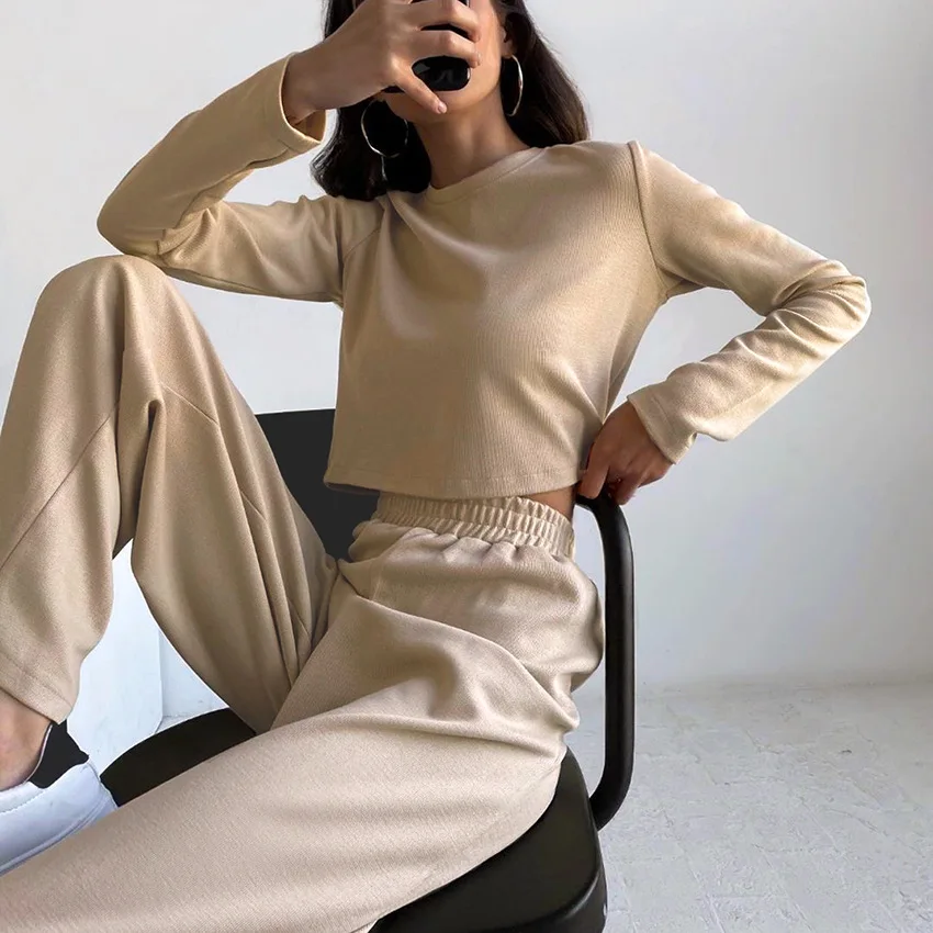 Повседневный Однотонный женский свитер с длинным рукавом и круглым вырезом