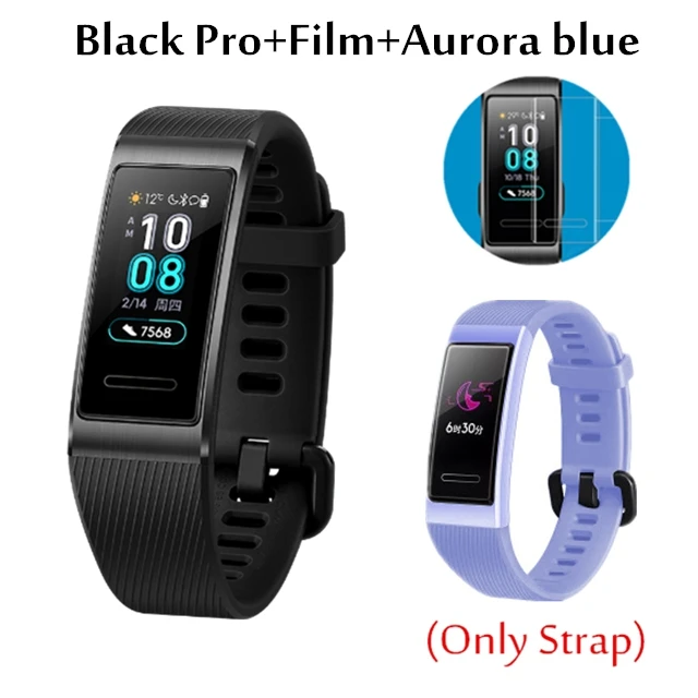 Black add blue Huawei Band 3 Pro Band 3 умный браслет band 3 pulseira трекер для плавания Водонепроницаемый Bluetooth фитнес-трекер сенсорный экран - Цвет: Black add blue