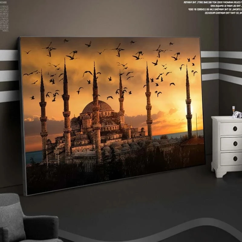 

Decorative Pictures Cuadros Muslim Mosque Sunset View Canvas Paintings on The Wall Art Posters Islamic Art Realistic Landscape