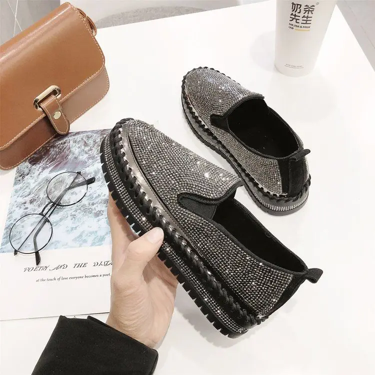 

Timalina Crystal Women Flats Bling Rhinestone Ladies Casual Woman Boots Round Toe Slip-on Platform Shoes Fashion Spring/autumn