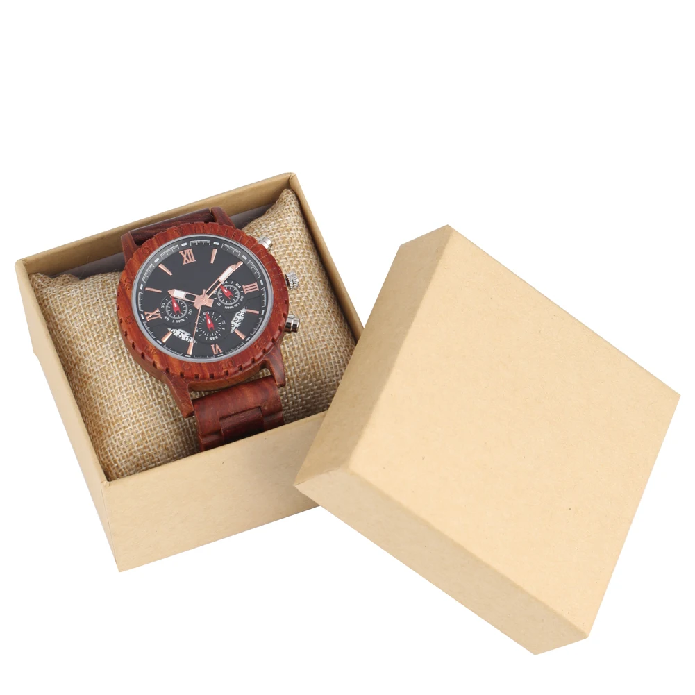 

Red Sandalwood Strap Wooden Watch Men Blue Dial with Luminous Pointers Delicate Red Wooden Wristwatch Business Clock Timepieces