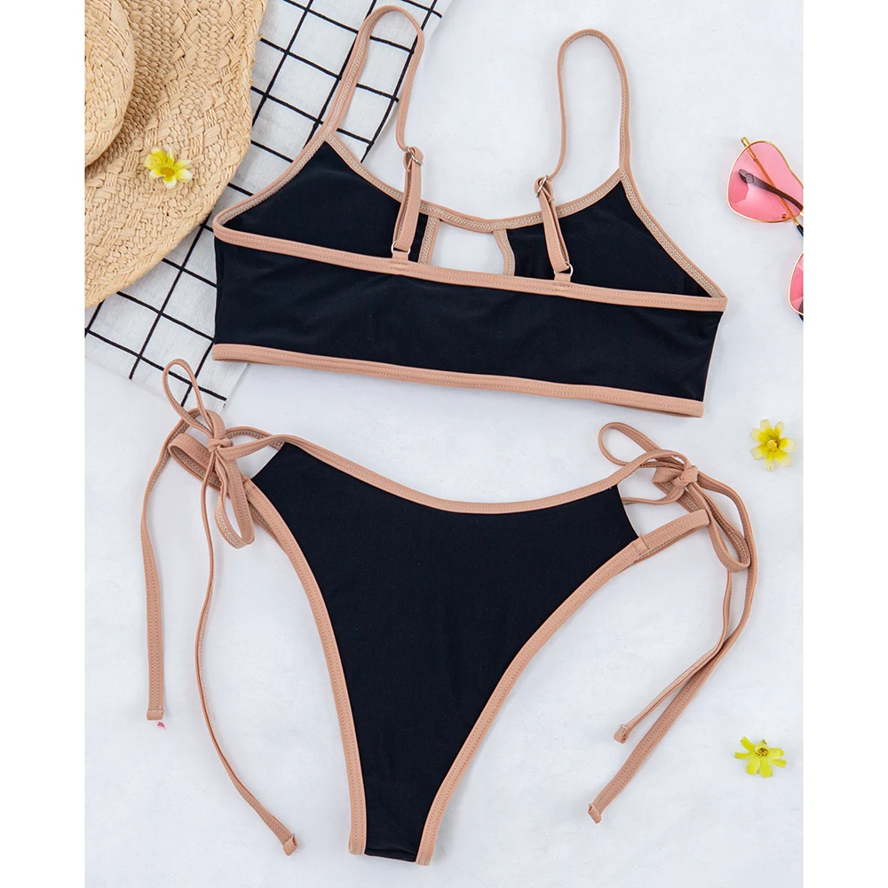 

Vigorashely String Hollow Swimwear Women Sexy Thong Bikini 2021 High Cut Swimsuit Female Patchwork Bikini Set Bathing Suit Swim