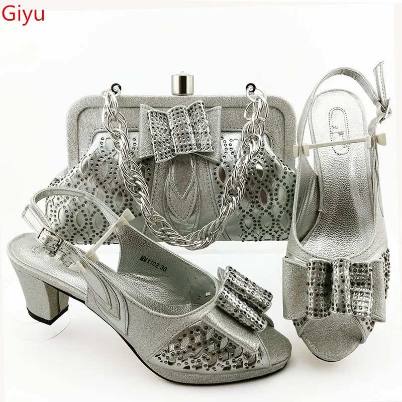 Doershow/Модный женский красивый серебряный комплект из обуви и сумки в тон