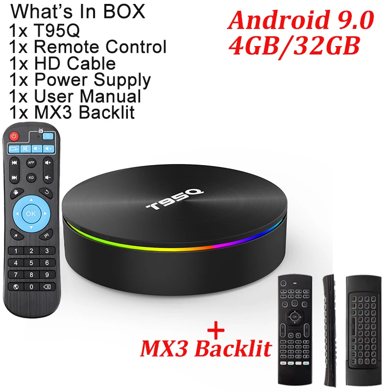 4G 32G With MX3 T95Q 4 Гб 64 ГБ Android 9,0 ТВ приставка Amlogic S905X2 четырехъядерный LPDDR3 2,4G& 5 ГГц двойной Wifi BT4.1 H.265 4K медиаплеер смарт-бокс - Цвет: 4G 32G With MX3
