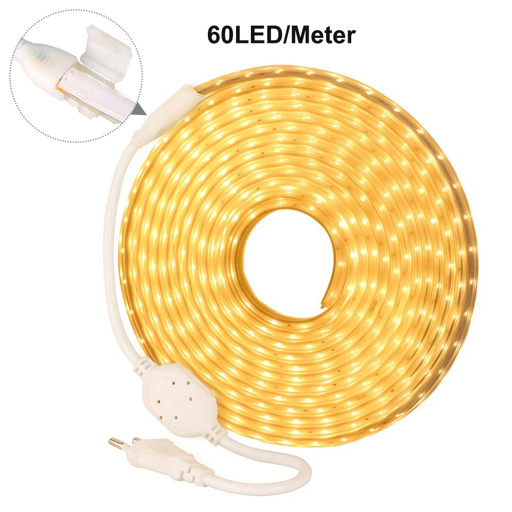 60LED Warm white SMD 2835 Светодиодная лента переменного тока 220 В Высокая безопасность Высокая яркость 120 светодиодный/м гибкий светодиодный светильник наружный водонепроницаемый светодиодный светильник - Испускаемый цвет: 60LED Warm white