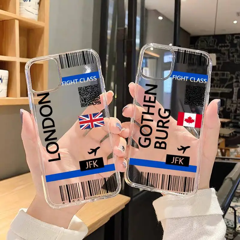 

design Cute FIRST CLASS PLANE TICKET Phone Case Transparent for iPhone 6 7 8 11 12 s mini pro X XS XR MAX Plus SE cover funda