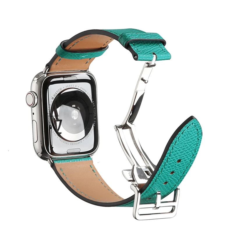 Cow Leather strap For Apple Watch band 44mm 40mm Series 6 5 iwatch SE 4 3 2 1 steel buckle 42mm loop 38mm bracelet Replacement