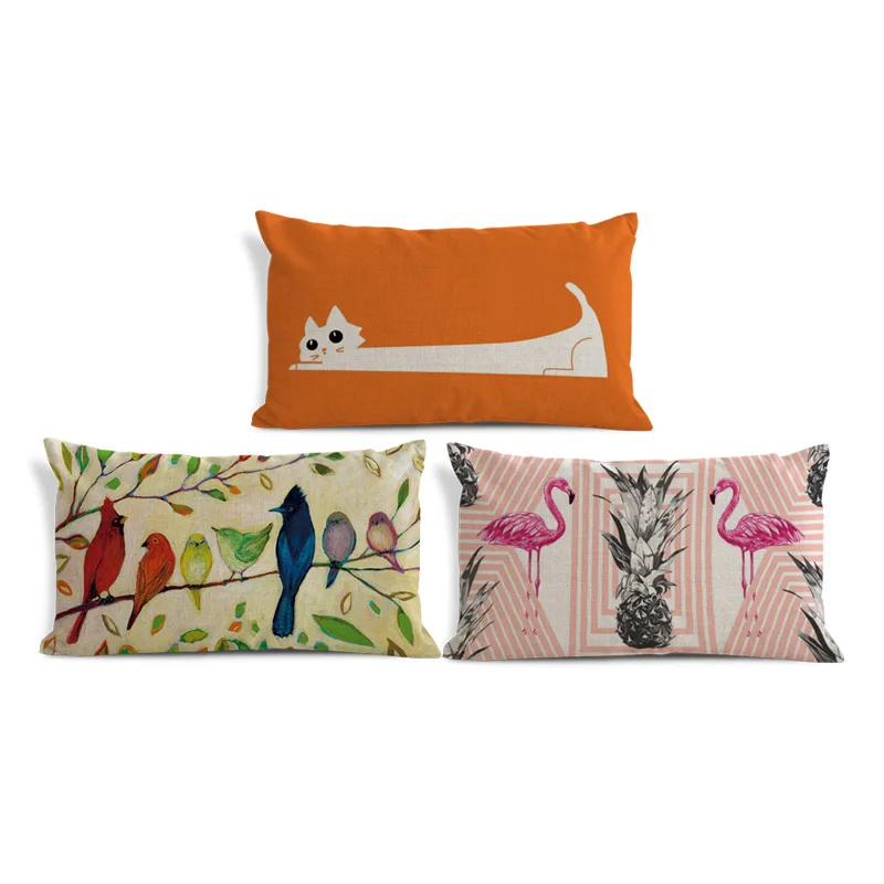 

Чехол для диванной подушки, 30 х50, с изображением кота, фламинго, кардинала, птицы, тукана, совы, декоративная подушка из полиэстера и льна, нав...