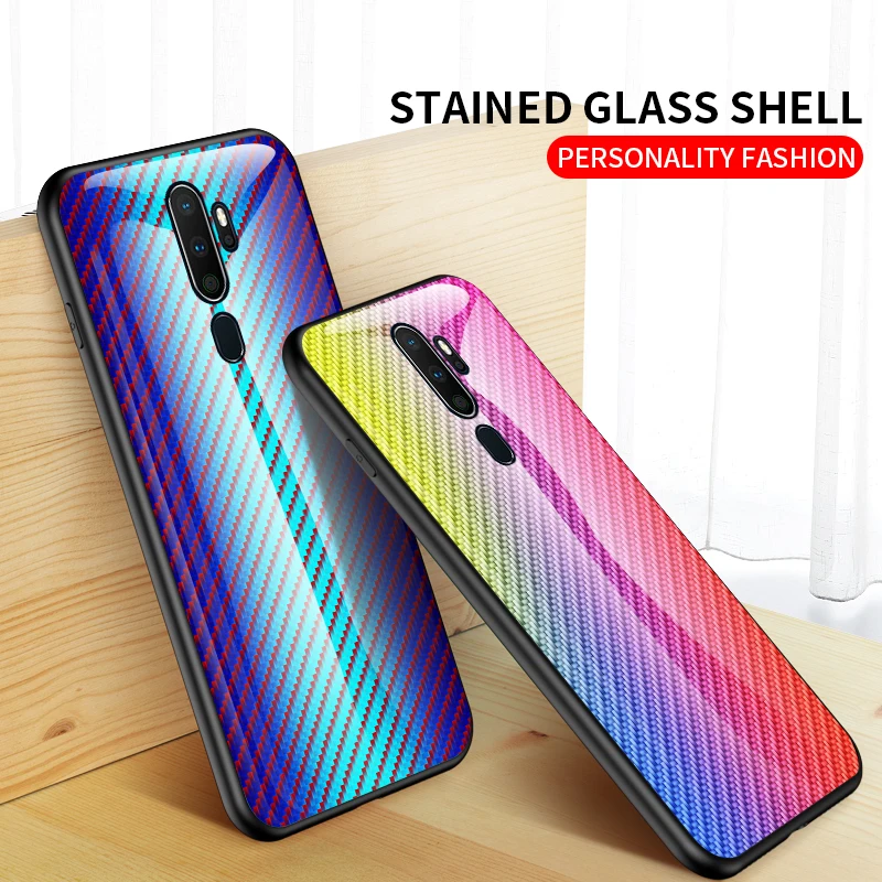 KEYSION Tempered Glass Case for OPPO A9 2020 Carbon fiber Silicone Phone Back Cover A5 A11X | Мобильные телефоны и