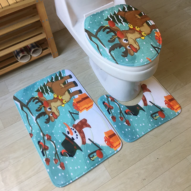 

Zeegle Christmas Decor Bathroom Mat Absorbent Bathroom Carpet Set Lid Toilet Cover Bath Mat Set Non-slip Bath Rugs Toilet Mats
