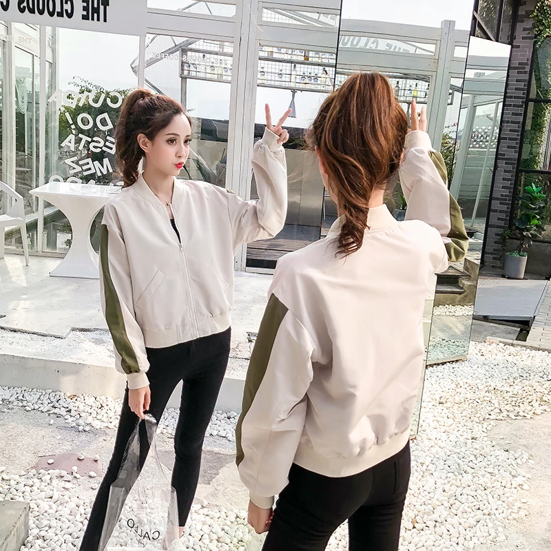 

New Elegant Fashion Women Autumn contrast color jacket short coat loose baseball uniform clothing