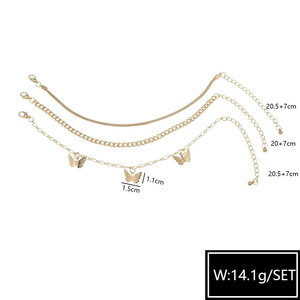 

The new anklet set European and American fashion personality simple and versatile butterfly pendant three-piece alloy anklet
