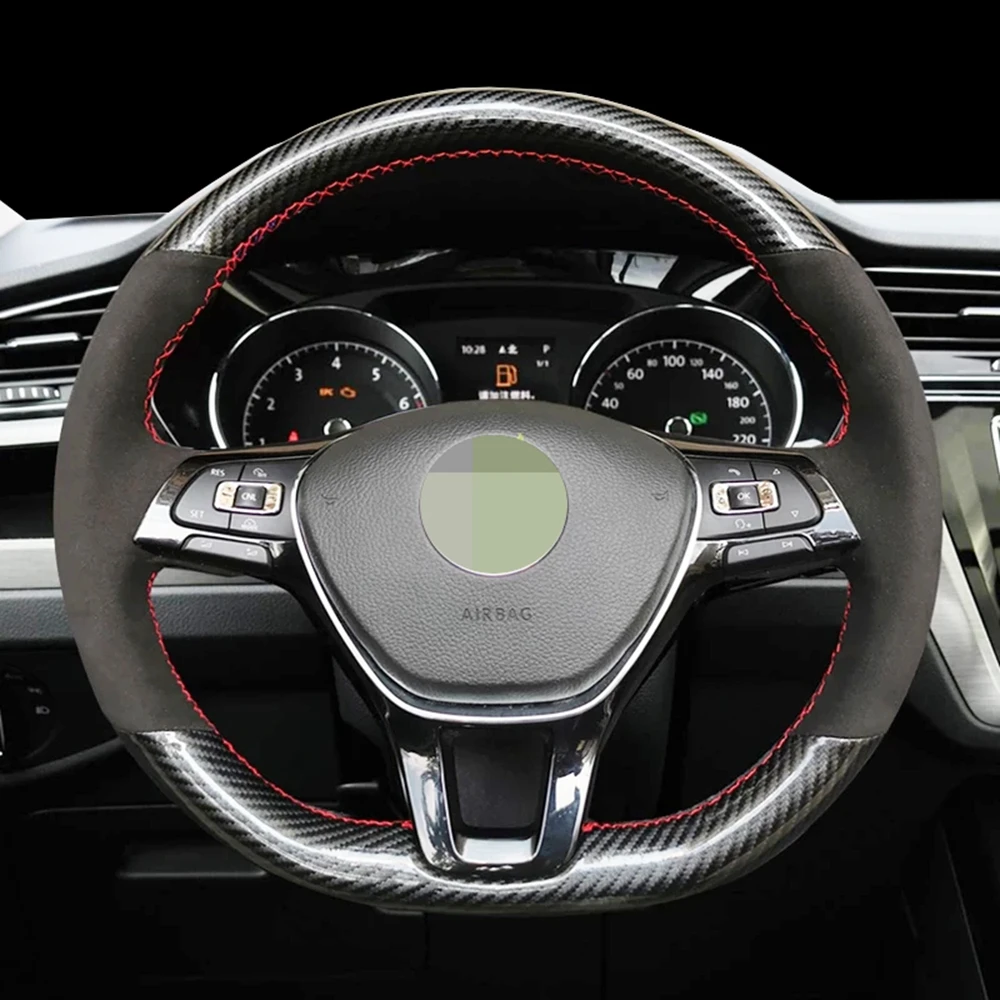 

DIY Black Carbon Fiber Hand-Stitched Wear-Resistant Non-Slip Car Steering Wheel Cover For Volkswagen Golf 7 Mk7 Passat B8