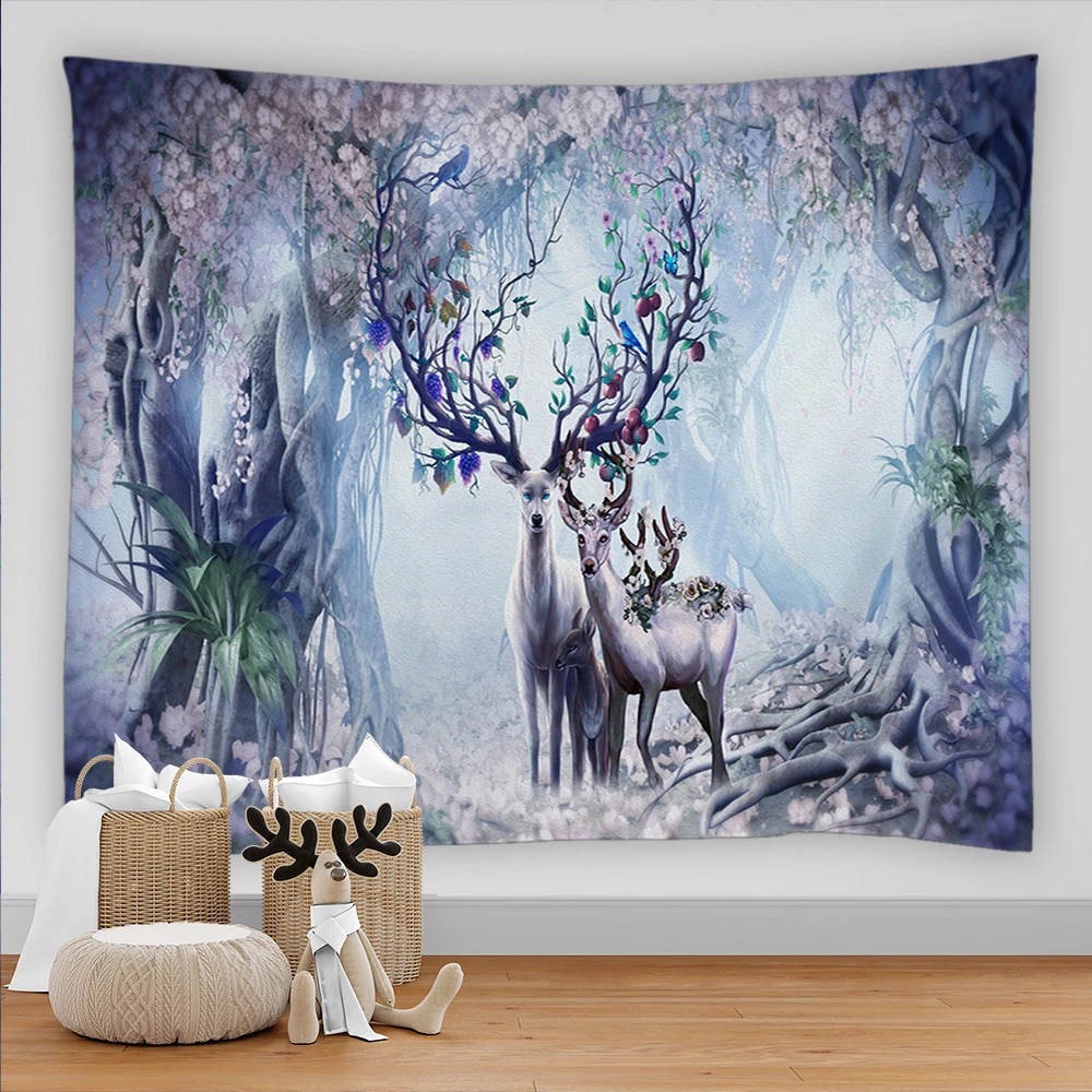 3D Tiger  Elephant Wolf Fox Deer Tapestry Big Wall Hanging Psychedelic Tapestries Animal Wall Tapestry Boho Decor Wall Cloth images - 6