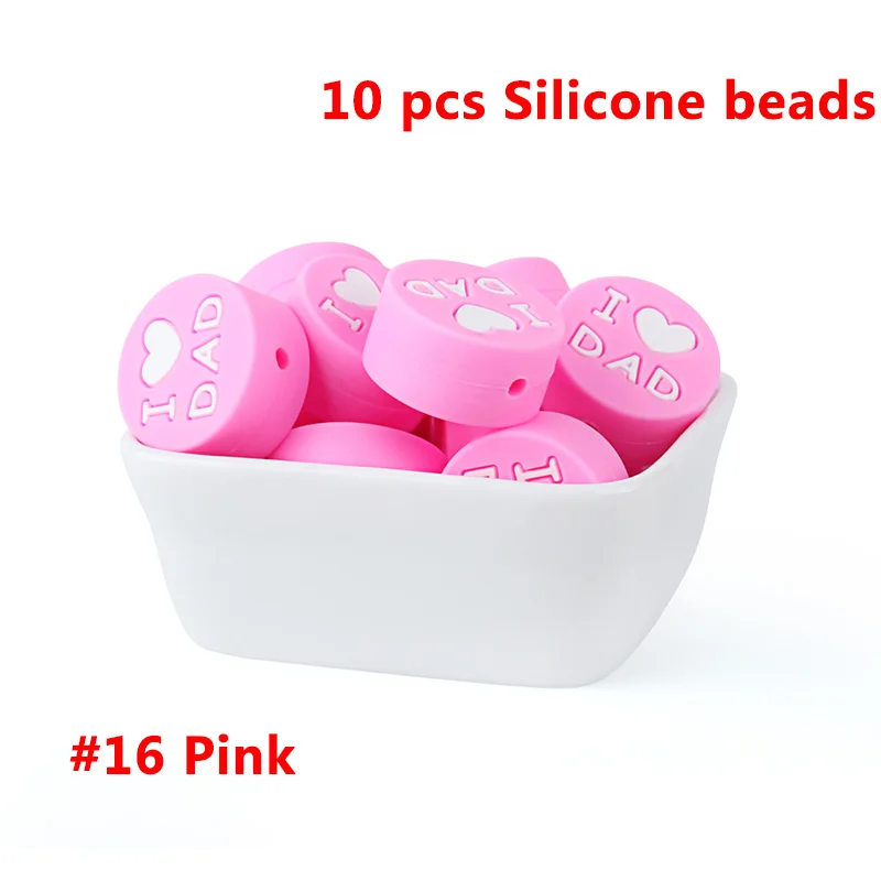 16-10pcs Keep& Grow 10 шт. круглые силиконовые бусы I love Mom Dad грызунок ожерелье бусы DIY Perle Slicone Dentition Kralen игрушки - Цвет: 16-10pcs