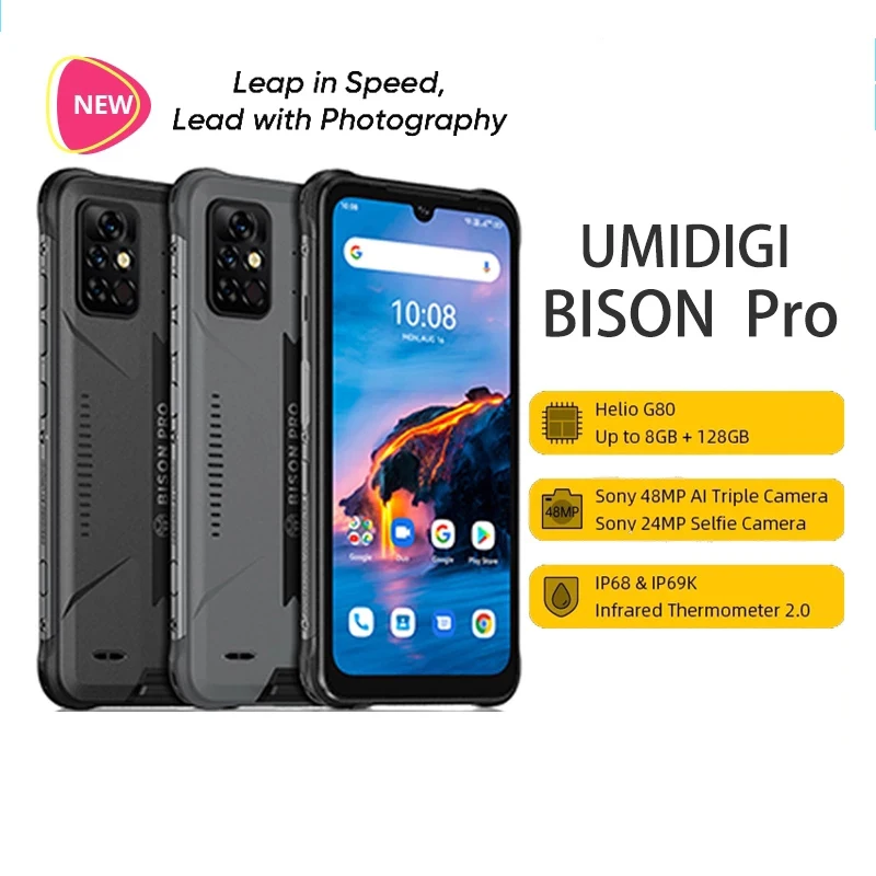 

UMIDIGI BISON Pro Global Version Mobile Phone 128GB IP68/IP69K 6.3"FHD+ Screen 48MP Camera NFC Smartphone Helio G80 5000mAh