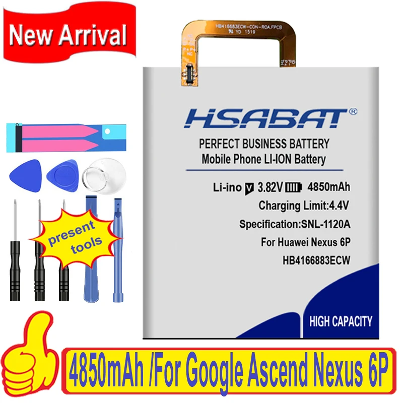 Аккумулятор HSABAT HB416683ECW 4850 мАч для Huawei Google Ascend Nexus 6P H1511 H1512|battery for huawei|battery for4000mah battery