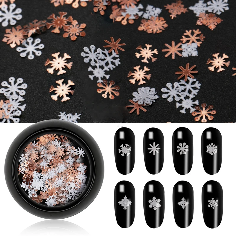 

1 Box Double-color Snowflakes Nail Glitters Sparkles Metallic Flower Winter 3D Sequins Christmas Decor Accessories Manicure Tool
