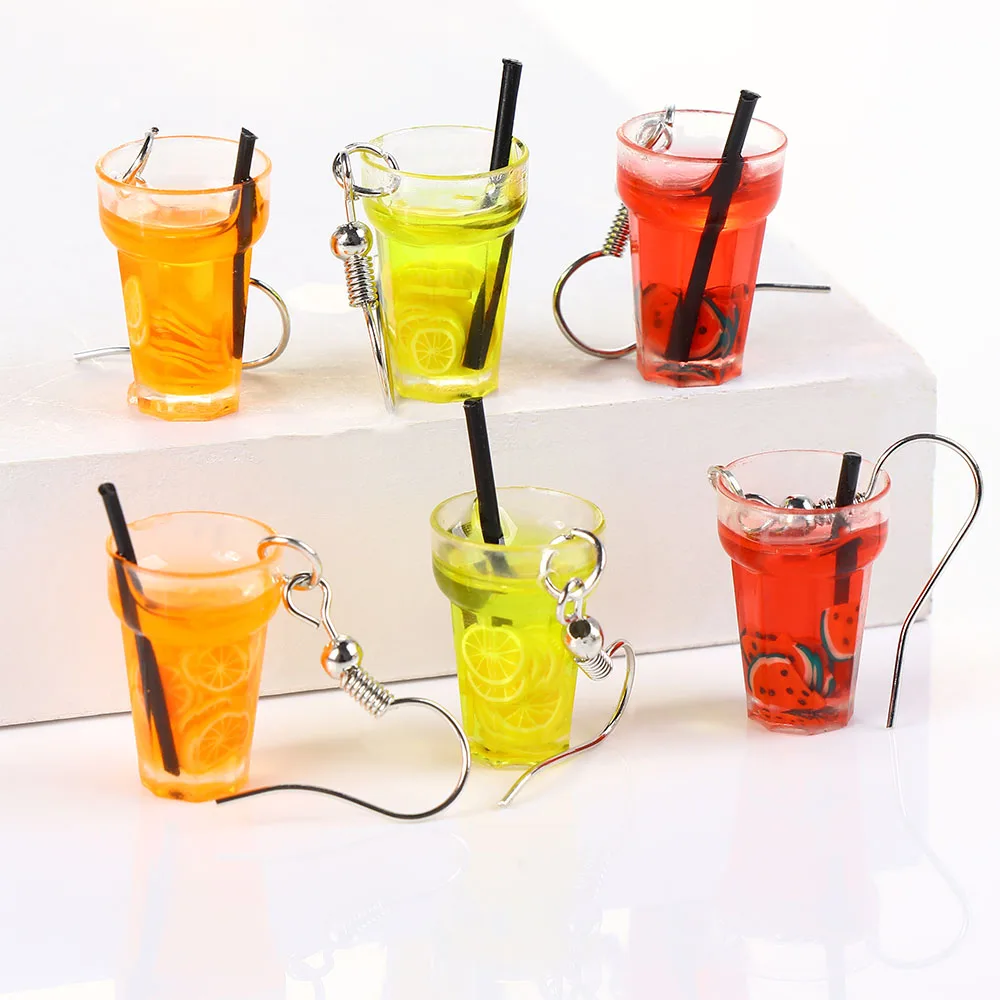 Милые Креативные полимерные серьги в виде бутылки с фруктами и напитками Желтая