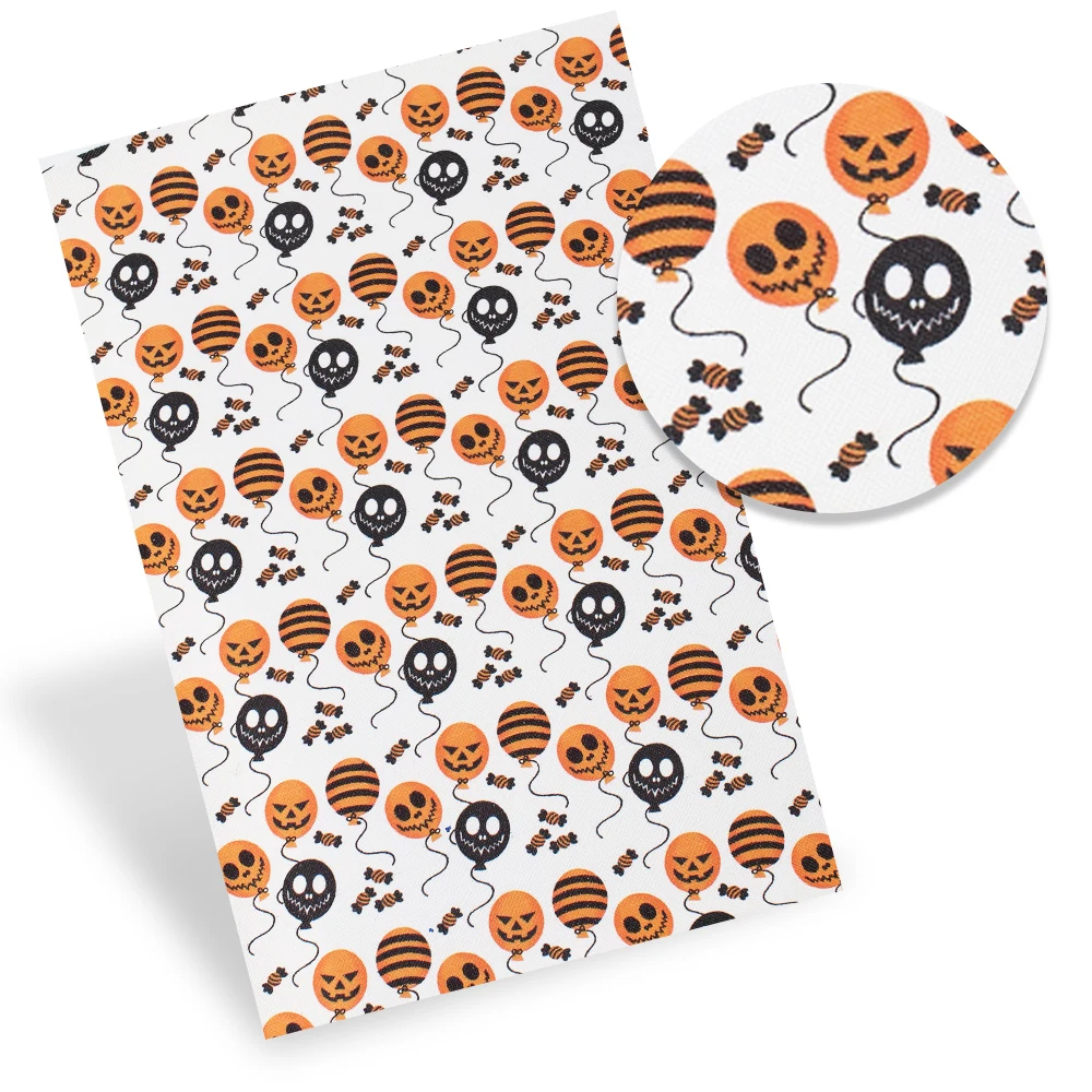

IBOWS 5pcs 22*30cm Halloween Faux Leather Sheets Spider Pumpkin Printed Glitter Synthetic Leather Fabric DIY Bow Bag Material