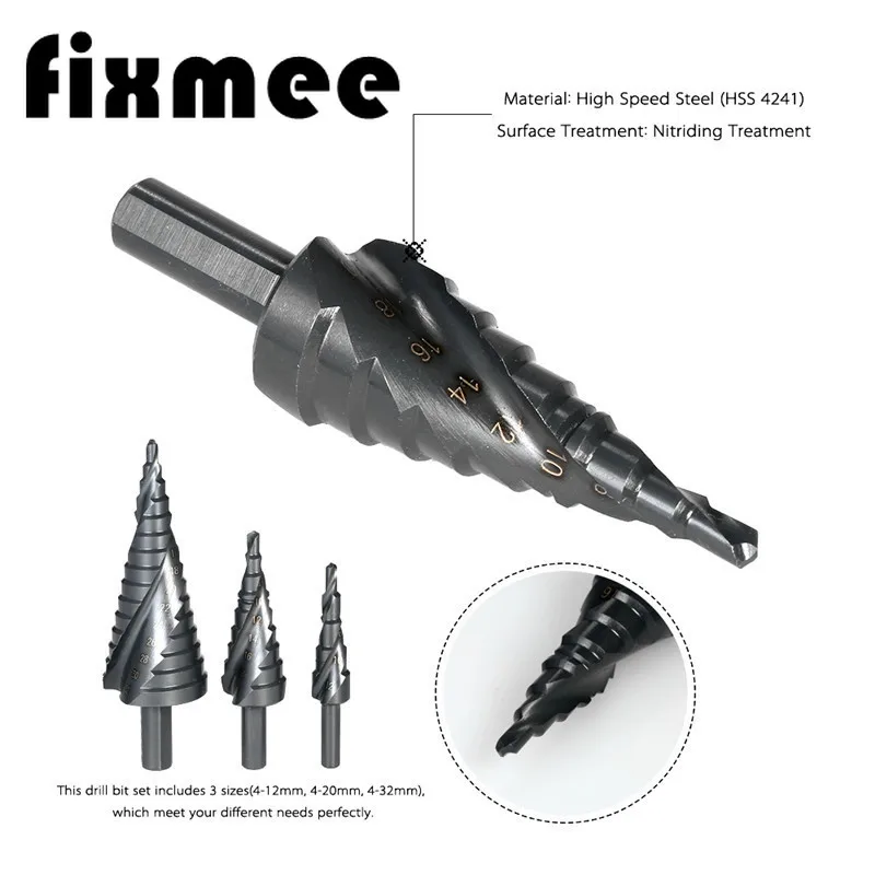 

3pcs HSS Cobalt Step Stepped Drill Bit Set 4-32MM Triangle Shank Hole Nitrogen High Speed Steel Spiral For Metal Steel