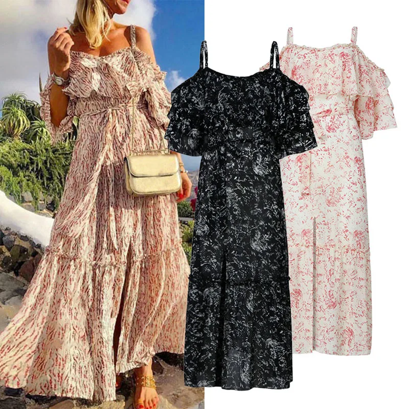 Женское богемное платье макси VONDA длинное без рукавов с открытой спиной и