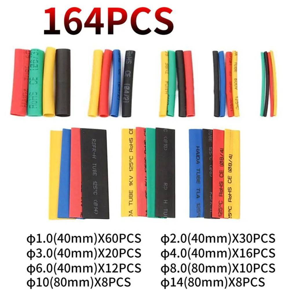 

164pcs Heat Shrink Tubing Insulated Heat Shrinkable Tube Heat Kit Shrinking Assorted Polyolefin Insulation Sleeving Wire Cable