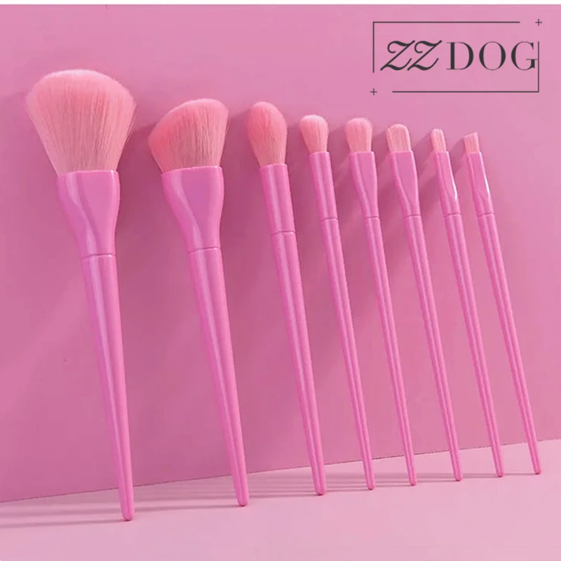 

ZZDOG 6/8Pcs Cosmetics Tool Kit Powder Eye Shadow Highlight Blending Makeup Brushes Set Candy Color Natural Hair Beauty Brush