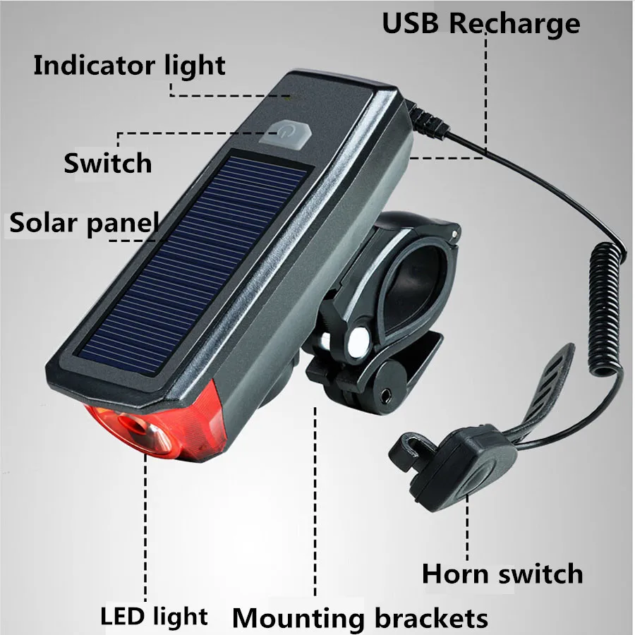 Велосипедный светильник + колокольчик Мощность банка Солнечная ed USB