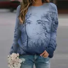 Женский свитшот, Повседневный пуловер с принтом горы, деревьев, круглым вырезом, с длинными рукавами, осенняя одежда