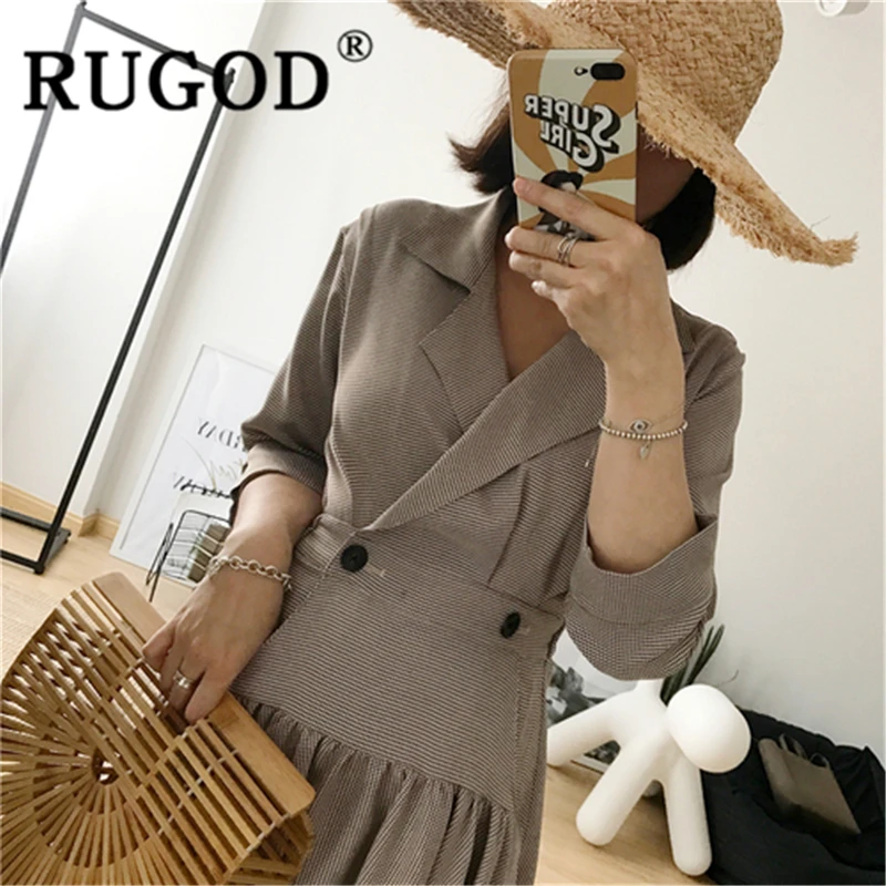 Женское винтажное платье RUGOD облегающее длинное плиссированное в клетку с