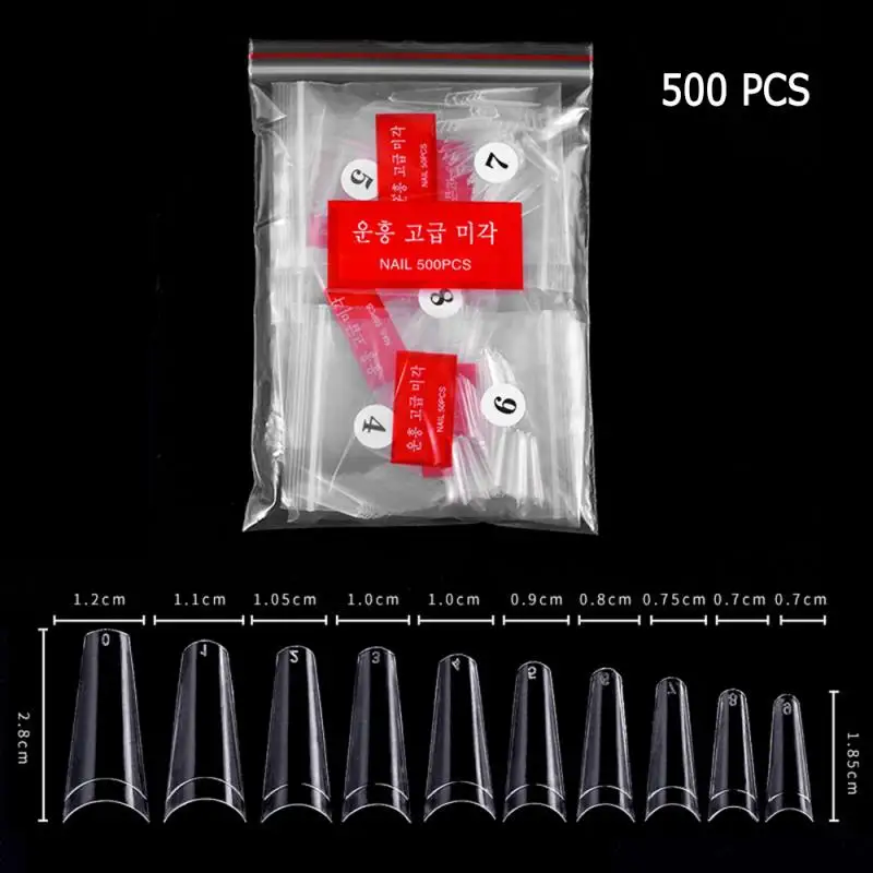 

500Pcs/Bag Full Coverage Professional Fake Nails White Transparent Finger Extension Nails French Manicure Flat Head Nails