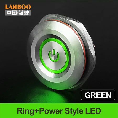 Green LED Power LANBOO 40 мм кнопочный переключатель вкл. Выкл. 1NO1NC SPST или 2NO2NC DPDT водонепроницаемый переключатель с разъемом провода - Цвет: Green LED Power