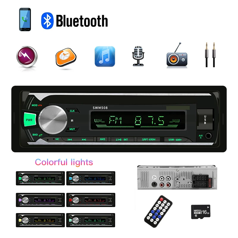 Автомобильный Радио стерео плеер Bluetooth телефон AUX IN MP3 1 Din автомобиль