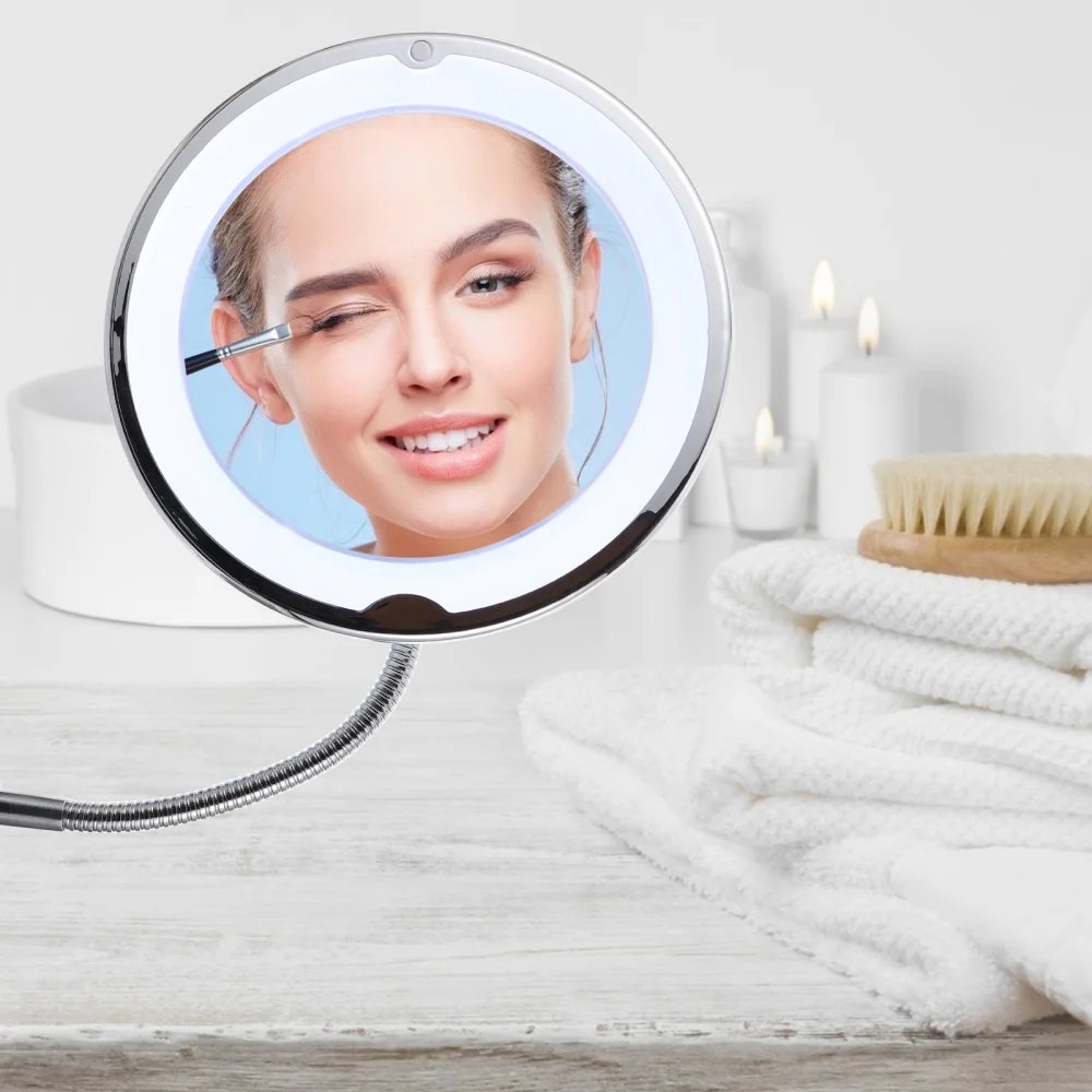 

360 Degree Rotation Makeup 10X Magnifying Mirror with LED Light and Suction Cup