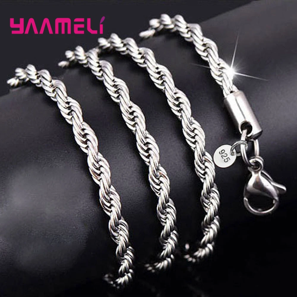 

925 Sterling Silver Popcorn Twisted Chain Necklace for Men Women Birthday Gifts Party Jewelry 2MM 3MM 4MM Width 16-30 Inches