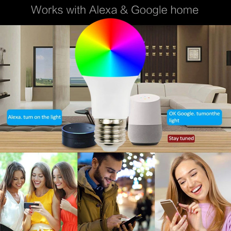 Светодиодная Смарт светильник лампа Tuya Zigbe E27 RGB работает с Alexa/Google Home + белая